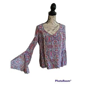 Red Camel flared long slit sleeve v-neck  top medium boho peasant  femin…